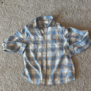 Men’s Plaid Button-Up Shirt in Light Blue and Cream Lucky Brand size M classic